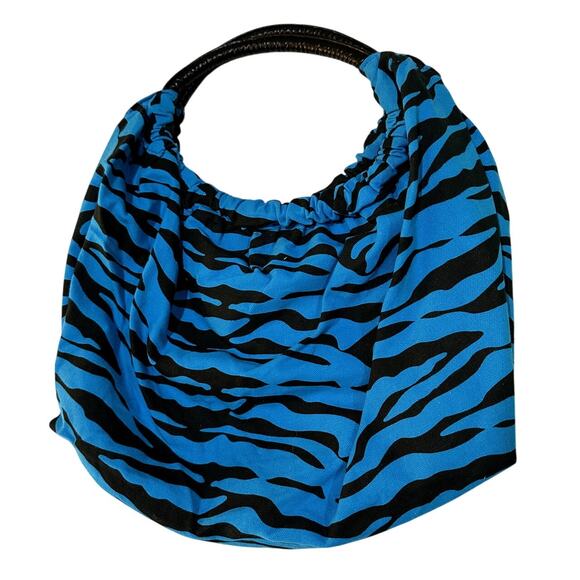 Y2K Zebra Print Ruched Hobo Bag – Blue & Black Animal Print Shoulder Purse - Picture 1 of 3